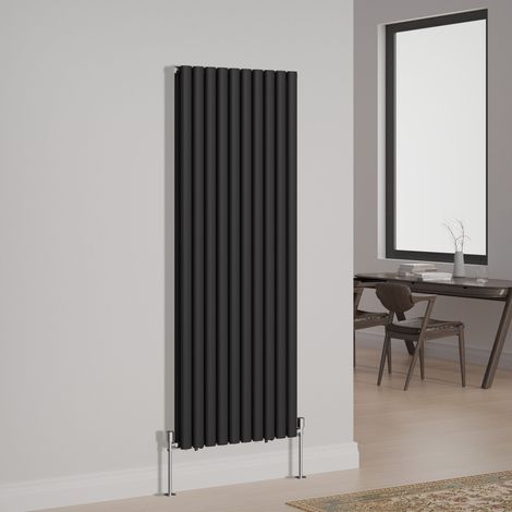 NRG Designer Radiator Oval Column Central Heating Rads Vertical Double 1600x590mm Black (1/3)