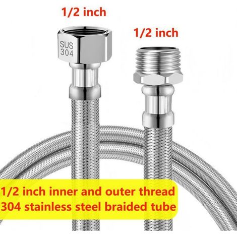 Tuyau Raccordement Flexible G1/2", 10cm Inox Mâle-Femelle, Robinet Lavabo Cuisine (1/5)