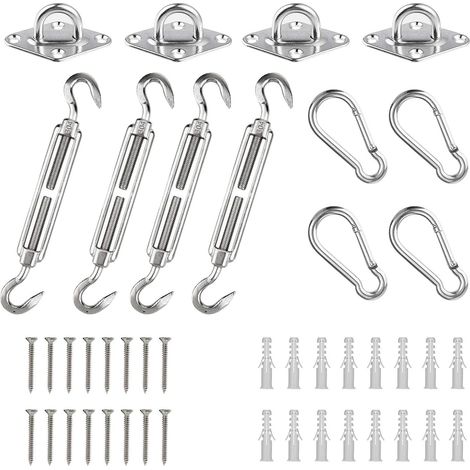 Kit accessoire voile d’ombrage – acier inoxydable – montage triangulaire / carré / rectangle – fixation pour toile solaire (1/5)