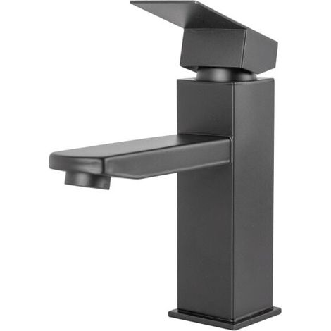 FOREHILL Robinet d'évier en laiton/zinc, noir, eau chaude/froide, flexibles, bec bas, levier unique [QLI-FA-4311] (1/5)