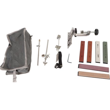 Kit Affûteur Couteaux Professionnel avec 6 Pierres à Aiguiser, Rotation Basculante, Angle Fixe, Acier Inoxydable