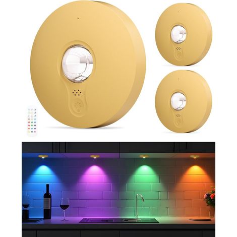 Lampes LED RGB Rechargeables avec Télécommande, Lampe de Cuisine Sous Placard avec Batterie 1500mAh, Intensité Réglable et Minuterie, Éclairage Sans Fil à Coller pour Placard, Noir, Lot de 3 (1/5)