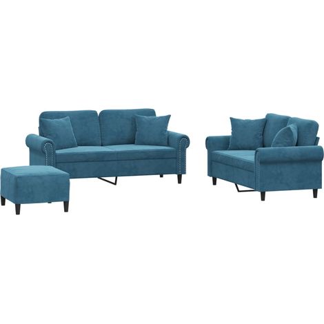Maison Exclusive - Set di Divani 3 pz con Cuscini Blu in Velluto