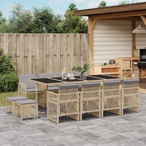 Set comedor de jardín con cojines 13 pzas ratán sintético beige vidaXL (1/5)