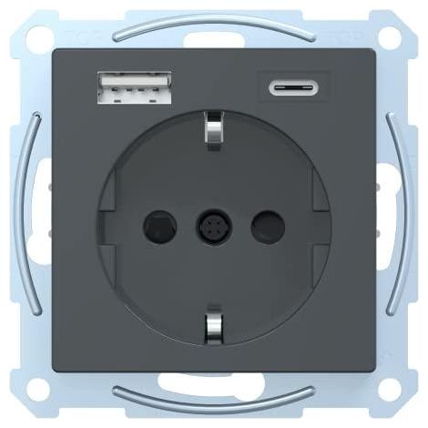 Enchufe Schuko Merten con cargador USB antracita