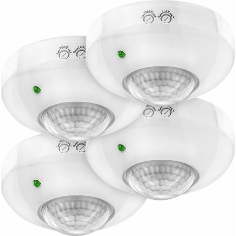 4 sensori di movimento a infrarossi per montaggio a soffitto, controllo della luce interna, area di lavoro a 360°, portata di 6 m, sensore di luce integrato, bianco, 115x60 mm (1/4)