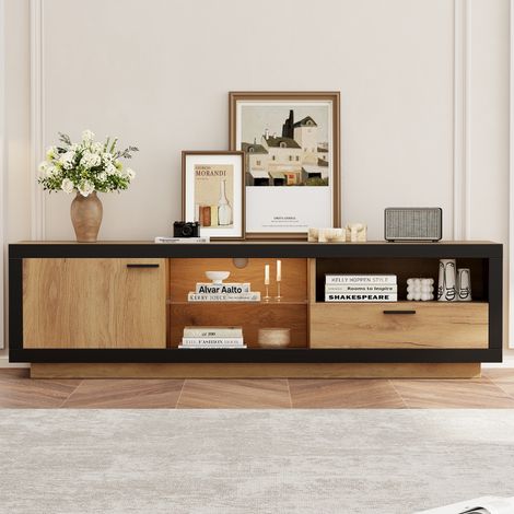 LED TV Schrank Gaming TV Konsole mit App-Steuerung, TV Kommode Schwarz Eiche für 70 Zoll Fernseher, 160 cm (1/5)