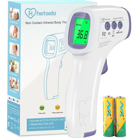 QAZQA Thermomètre Frontal Adulte, Thermometre Infrarouge pour Enfant, Thermometre sans contact, Écran LCD, Fonction Mémoire, Mode Objet et Corps, Alerte Fièvre, Mesures Rapides et Précises (1/5)