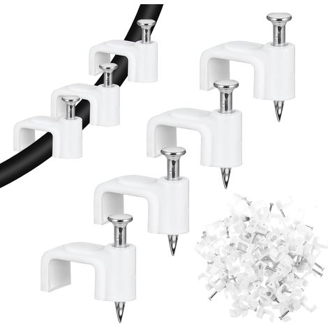 Lot de 100 clips muraux blancs de 8 mm avec clous en acier pour câble Ethernet (8 mm) (1/5)