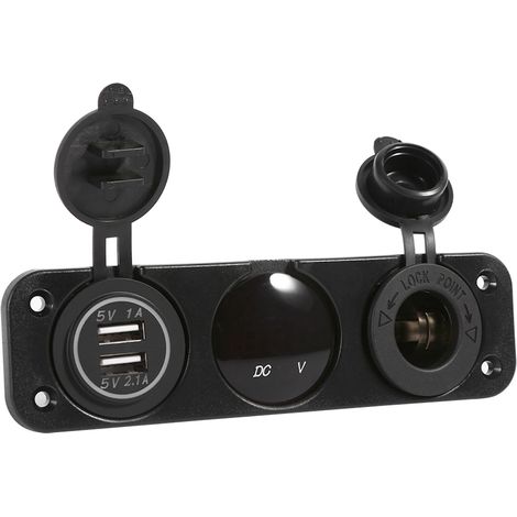 12V USB-Doppelstecker-Ladegerät mit blauem LED-Voltmeter für Auto und Boot, wasserdicht
