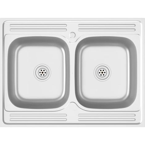 Maison Exclusive - Lavello Cucina Doppia Vasca 800x600x155 mm Argento Acciaio Inox
