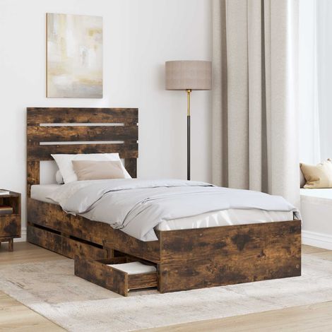 Bed Frame with Drawer Smoked Oak 90 x 200 cm Engineer Wood vidaXL