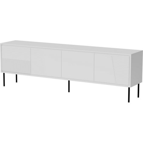 Meuble TV design blanc mat 200 cm avec pieds en métal noir Ula (1/4)