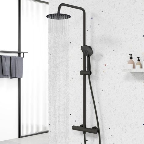 Biubiubath Bathroom Mixer Shower Thermostatic Round Rainfall Handset Matt Black (♀8 for a 2-year warranty included)
