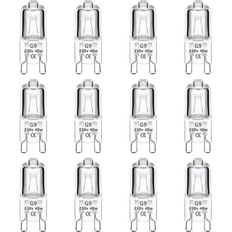 Confezione da 12 lampadine alogene G9 da 40 W, 230 V, dimmerabili 0-100%, 560 lm, bianco caldo 2700 K, attacco bispina G9, senza sfarfallio, per forno, lampadari, lampade da giardino, illuminazione pe
