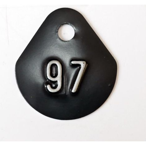 Chiffre goutte d'eau fond noir (à l'unité) estampé "97" en relief blanc hauteur d'écriture 11mm DERANCOURT
