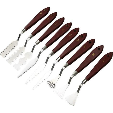 9 Pcs Palette Couteau Set Flexible Spatule Art En Acier Inoxydable Peinture Mlange Grattoir Ensemble Avec Poignes En Bois Solides Pour Artiste Pei (1/5)