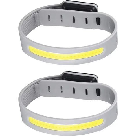 Set di due lampade da braccio per corsa ed escursionismo, a LED ricaricabili, con tracolla regolabile, colore grigio, per jogging notturno. Dimensioni: 38,5x3 cm.