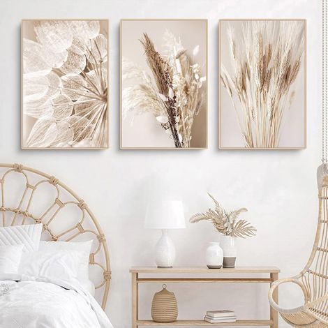 Lot de 3 posters muraux beiges, tableaux modernes style bohème herbe de la pampa - Image pour salon - Poster nature vintage sans cadre (style A, 40 x 50 cm) (1/5)