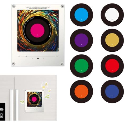 Aimant de Réfrigérateur Musical Autocollants Disque avec Lecteur Rotatif Aimants Chanson Pour Réfrigérateur Avec Lumière Pour Cuisine Maison Appartement Lieu De Travail Fête Casier (1/5)