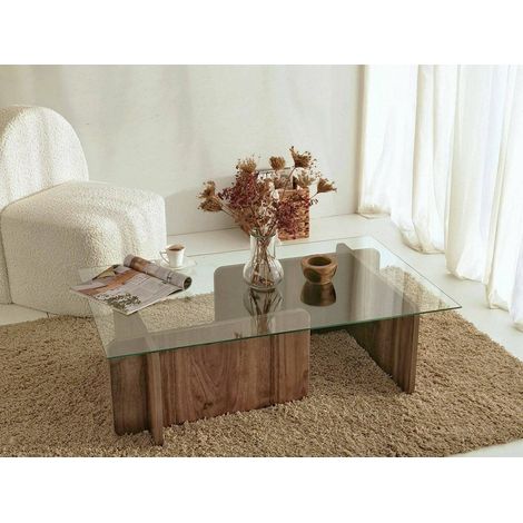 Dmora - Mesa de café Dfontola, Mesa de centro baja, Revistero para sofá, Estante de la sala de estar, 105x65h40 cm, Nuez (1/5)