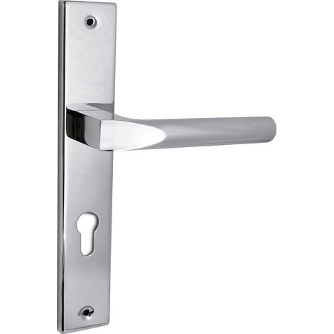 domino Türgriff 72 Drückergarnitur PZ - Profilzylinder Set Türklinke für Zimmertür, Bürotür, Kellertür & Innentür L-Form Türbeschläge aus Aluminium glänzendes ChromCONO M6 (1/5)