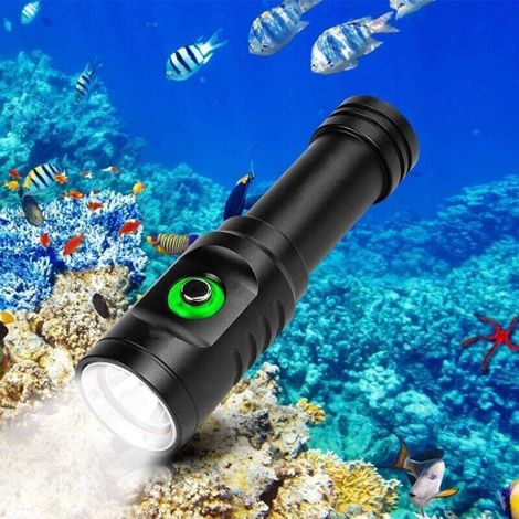 Lampe de Plongée rechargeable, 1000LM Torche de Plongée Lampe de Plongée 3 Modes Lampe de Poche étanche Sous - Marine avec Batterie et Chargeur pour la Plongée de nuit [Classe énergétique A+++] (1/4)