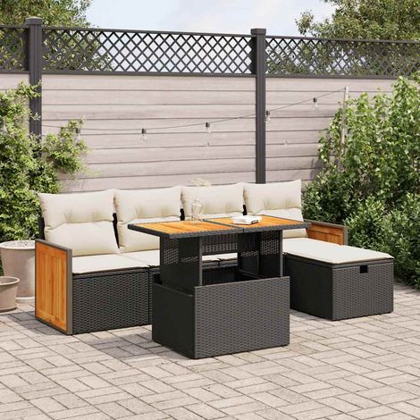 vidaXL Salon de jardin 6 pcs avec coussins noir résine tressée (1/5)
