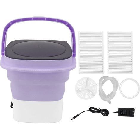 Mini lave-linge pliable ABS silencieux, seau à linge portable pour camping-car voyage appartement, prise US 120-240V, violet (1/5)