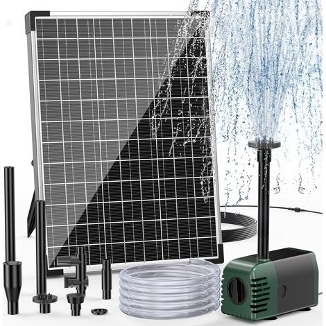 Pompe solaire de bassin 35 W 1500 l/h - Pompe solaire silencieuse avec 4 buses - Fontaine solaire avec tuyau de ruisseau pour bassin de jardin jusqu'à 1500 l - Fontaine solaire DIY - Fontaine