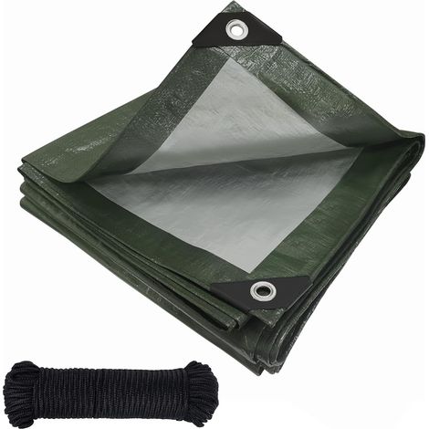 Bâche imperméable 2 m x 6 m avec anneaux gravés, tissu PE 120 g/m², bâche de camion résistante aux intempéries, à la poussière, aux UV et à la déchirure, pour meubles de jardin, voiture, bateau, toit (1/5)