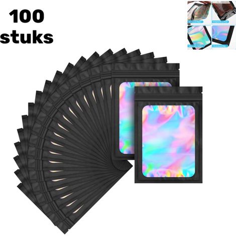 100 sachets holographiques à fermeture zip - sachets anti-odeurs - sachets de rangement pour bijoux - fermetures refermables - échantillons de sachets refermables - bijoux - gloss à lèvres - aliments  (1/5)