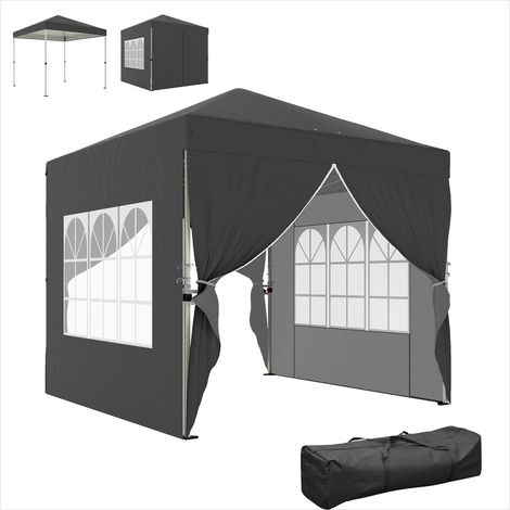 Store banne Tonnelle pliante 2,5 x 2,5 m gris foncé avec parois (1/5)