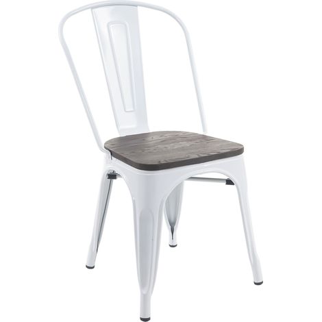 [NON UTILIZZATO] Sedia bistrot seduta in legno design industriale HHG-893 metallo verniciato bianco (1/5)