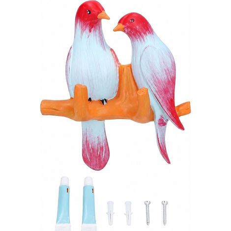 Porte-manteau mural étanche en résine, motif oiseau, support décoratif en forme de branche pour la cuisine, rouge (1/5)