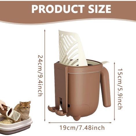 Pelle à Litière pour Chat Tout-en-Un avec Poubelle Intégrée et Sacs Poubelles Ramasse Crottes Design Suspendu