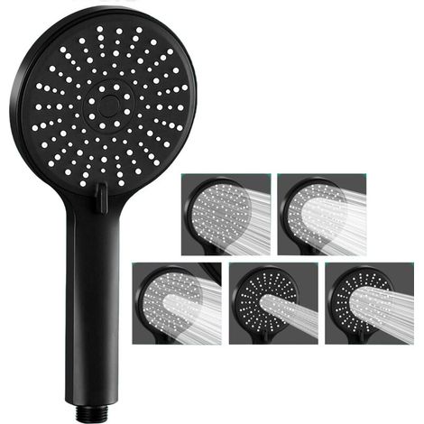 Pommeau de douche à main de 12 cm (4,7 pouces), économie d'eau, 5 modes de jet, support et flexible inclus, installation facile dans la salle de bain. (1/5)