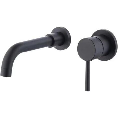 Mitigeur de lavabo noir mat – Montage mural – Eau froide et chaude – Laiton – Rotation 360° – Noyau en céramique