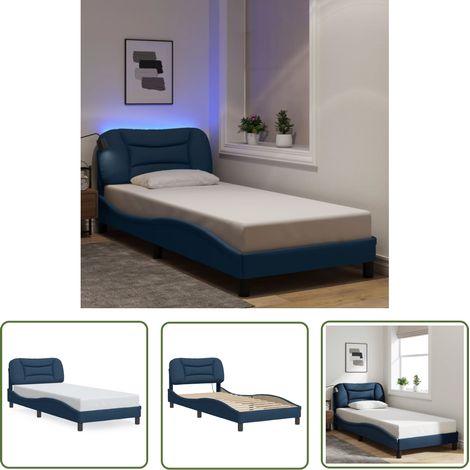 The Living Store Bettgestell mit LED ohne Matratze Blau 80x200 cm Stoff - Bettsofa - Doppelbett - Boxspringbett - Lattenrost - Kinderzimmerbetten (1/5)