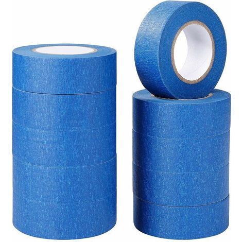 Ruban de masquage bleu ruban adhésif de peinture et de décoration pour étiquettes, peinture au pistolet, peintres, travaux manuels 10 rouleaux (25 mm × 20 m) (1/5)