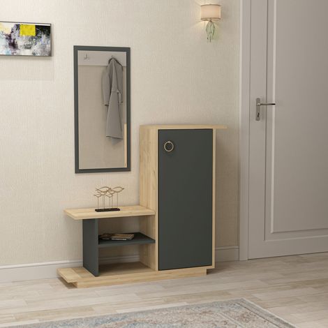 Eingangsmöbel "Nibbiola", mit Spiegel, 4 Regalböden, modular, 80x30x90h cm, Eichenbraun (1/5)