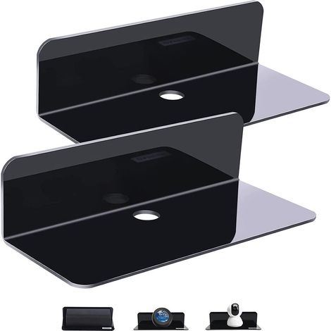 Etagère murale flottante acrylique - Etagère murale noire - Gestion des fils - Lot de 2 - Pour haut-parleur intelligent et figurines d'action (1/5)