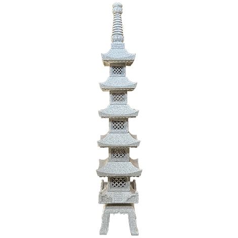 Pagoda cinese in pietra (granito rosa) scolpita a mano, GO JU TOU, alta 180 cm - GL301H180