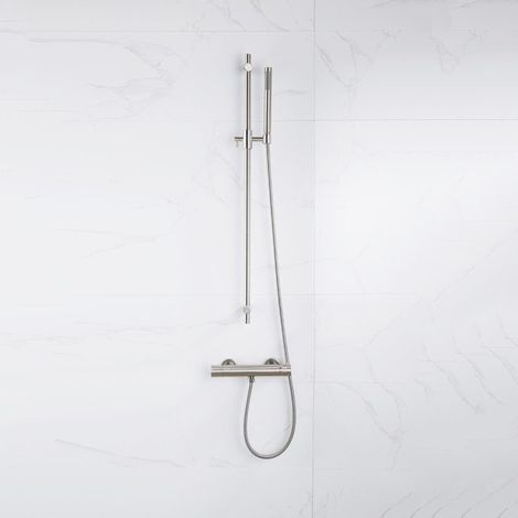 FugaFlow Eccelente Sobrado Ensemble de douche barre curseur avec douchette stick, flexible en métal et robinet de douche Inox brossé PVD (1/4)