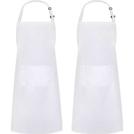 Tablier de cuisine Lot de 2 Polyester Ajustable avec 2 poches Idéal pour la cuisine et le bricolage Blanc 68 x 84 cm (1/5)