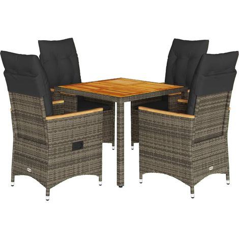 vidaXL Set da Pranzo da Giardino 5 pz con Cuscini in Polyrattan Grigio (1/5)