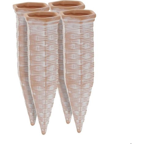 Relaxdays Arrosage en terre cuite, lot de 4, bouteilles PET 1,5 L, intérieur (chambre) et extérieur (balcon), marron (1/5)