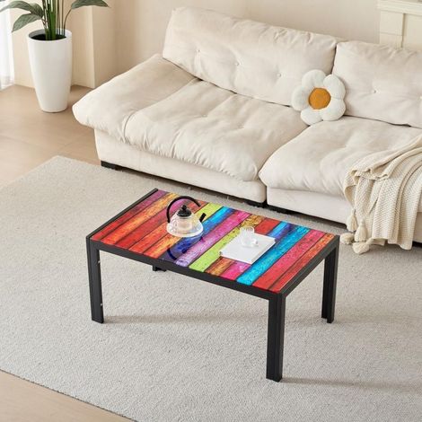 Table basse de salon en verre noir, table d'appoint pour canapé avec pieds métalliques, dimensions 100x60x45cm, style moderne (1/5)
