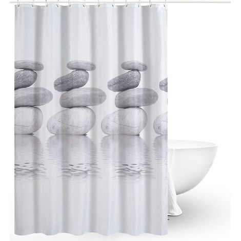 Duschvorhang, 120 cm x 200 cm, Stoffduschvorhang, schimmelresistenter Duschvorhang, wasserdichter Duschvorhang, Polyester, maschinenwaschbar (1/5)