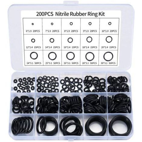Assortiment de 200 joints toriques en caoutchouc nitrile pour robinet de cuisine, plomberie, joints toriques en caoutchouc (1/4)
